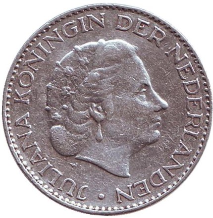 Монета 1 гульден. 1955 год, Нидерланды. Монета 1 гульден. 1955 год, Нидерланды.