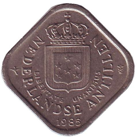 Монета 5 центов, 1985 год, Нидерландские Антильские острова. Монета 5 центов, 1985 год, Нидерландские Антильские острова.
