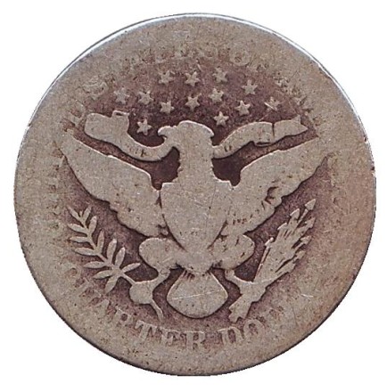 Монета 25 центов. 1902 год, США. (Без отметки монетного двора) "Четверть доллара Барбера".