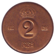 Монета 2 эре. 1962 год, Швеция. Монета 2 эре. 1962 год, Швеция.