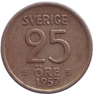 Монета 25 эре. 1957 год, Швеция. Монета 25 эре. 1957 год, Швеция.