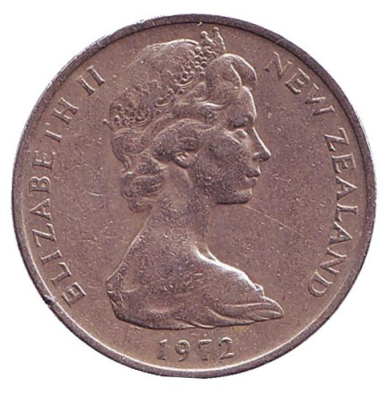 Монета 10 центов. 1972 год, Новая Зеландия. Маска маори. Монета 10 центов. 1972 год, Новая Зеландия. Маска маори.