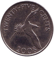 Монета 25 центов. 2008 год, Бермудские острова. Белохвостый фаэтон. Монета 25 центов. 2008 год, Бермудские острова. Белохвостый фаэтон.