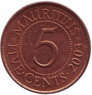 Монета 5 центов, 2003 год, Маврикий. Монета 5 центов, 2003 год, Маврикий.