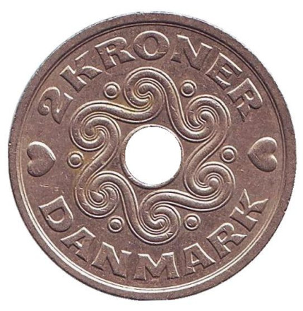 Монета 2 кроны. 1997 год, Дания.