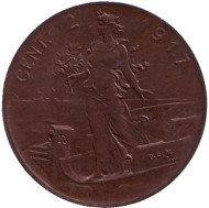Монета 2 чентезимо. 1917 год, Италия. Монета 2 чентезимо. 1917 год, Италия.