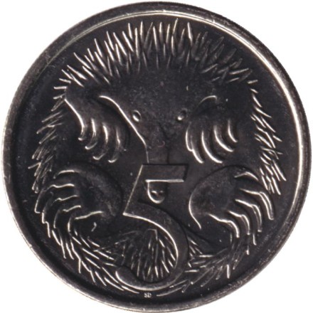 Монета 5 центов. 2025 год, Австралия. Ехидна. Монета 5 центов. 2025 год, Австралия. Ехидна.
