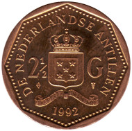 Монета 2,5 гульдена. 1992 год, Нидерландские Антильские острова.