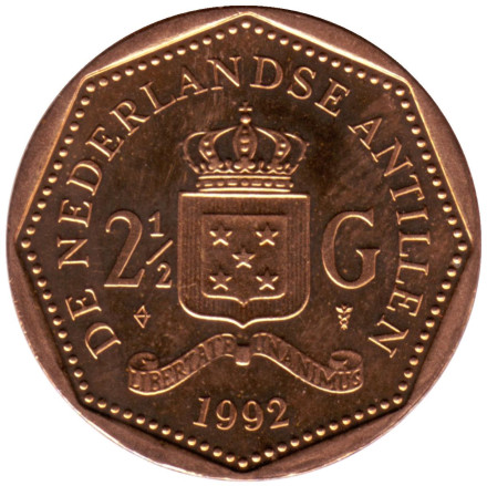 Монета 2,5 гульдена. 1992 год, Нидерландские Антильские острова.