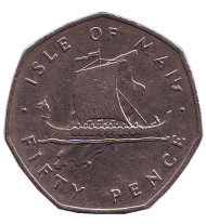 Монета 50 пенсов. 1976 год, Остров Мэн. Ладья викингов. Монета 50 пенсов. 1976 год, Остров Мэн. Ладья викингов.