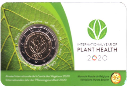 Монета 2 евро. 2020 год, Бельгия. (Надпись: Belgique). Международный год охраны здоровья растений.