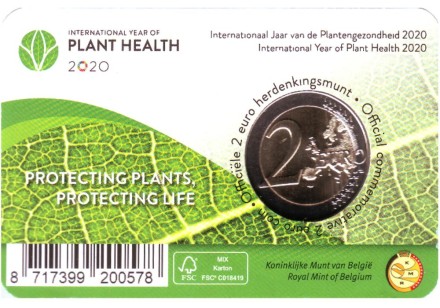 Монета 2 евро. 2020 год, Бельгия. (Надпись: Belgique). Международный год охраны здоровья растений.