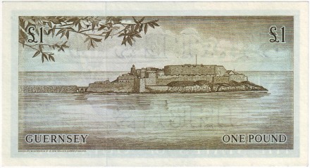 Банкнота 1 фунт. 1969-1975 гг., Гернси. Замок Корнет.