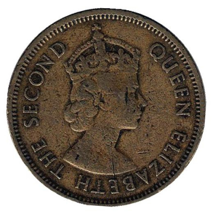 Монета 10 центов. 1960 год, Гонконг. (Без отметки монетного двора).