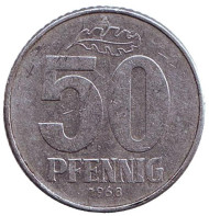 Монета 50 пфеннигов. 1968 год (A), ГДР. Монета 50 пфеннигов. 1968 год (A), ГДР.