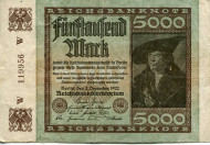 Рейхсбанкнота 5000 марок. 1922 год, Веймарская республика. Рейхсбанкнота 5000 марок. 1922 год, Веймарская республика.