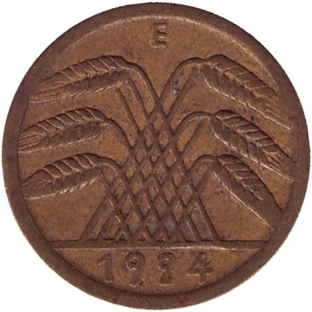 Монета 5 рентенпфеннигов 1924 год (Е), Веймарская республика. Монета 5 рентенпфеннигов 1924 год (Е), Веймарская республика.