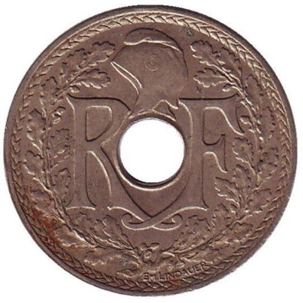 Монета 25 сантимов. 1939 год, Франция.