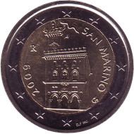 Монета 2 евро. 2009 год, Сан-Марино. Монета 2 евро. 2009 год, Сан-Марино.