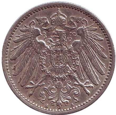 Монета 1 марка. 1907 год (A), Германская империя. Монета 1 марка. 1907 год (A), Германская империя.