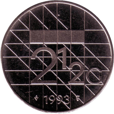 Монета 2,5 гульдена. 1993 год, Нидерланды. BU.