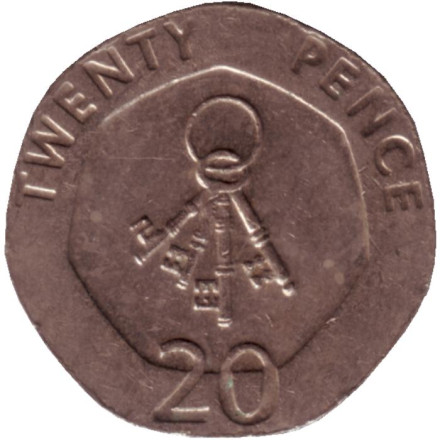 Монета 20 пенсов. 2006 год, Гибралтар. 4 ключа.
