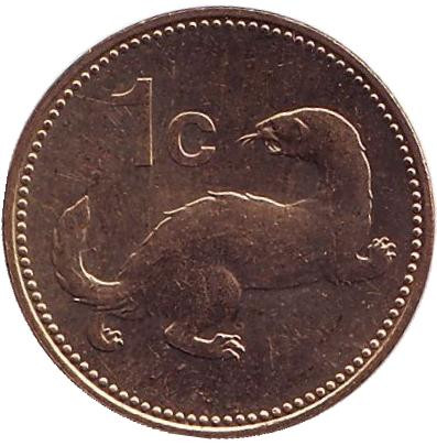 Монета 1 цент. 2001 год, Мальта. UNC. Горностай.