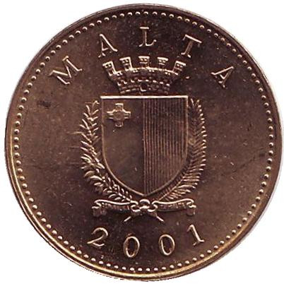 Монета 1 цент. 2001 год, Мальта. UNC. Горностай.