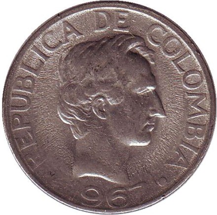 Монета 20 сентаво. 1967 год, Колумбия. Монета 20 сентаво. 1967 год, Колумбия.