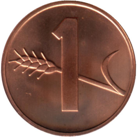 Монета 1 раппен. 1977 год, Швейцария. (UNC).