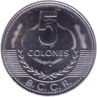 Монета 5 колонов. 2016 год, Коста-Рика. Монета 5 колонов. 2016 год, Коста-Рика.