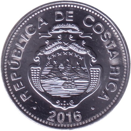 Монета 5 колонов. 2016 год, Коста-Рика. Монета 5 колонов. 2016 год, Коста-Рика.