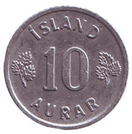 Монета 10 аураров. 1974 год, Исландия. Монета 10 аураров. 1974 год, Исландия.