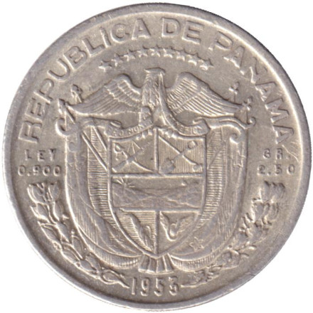 Монета 1/10 бальбоа. 1953 год, Панама. Васко Нуньес де Бальбоа. 50 лет независимости.