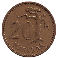 Монета 20 марок. 1954 год, Финляндия. Обычный тип. Монета 20 марок. 1954 год, Финляндия. Обычный тип.
