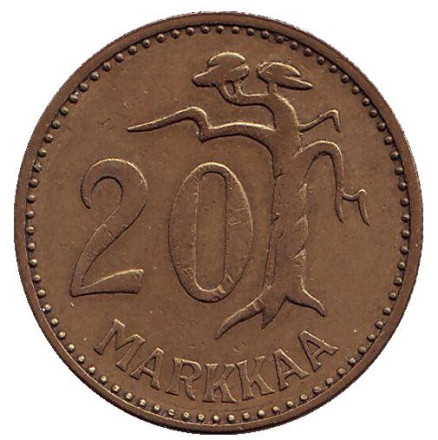 Монета 20 марок. 1954 год, Финляндия. Обычный тип.