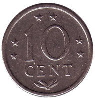 Монета 10 центов. 1971 год, Нидерландские антильские острова. Монета 10 центов. 1971 год, Нидерландские антильские острова.
