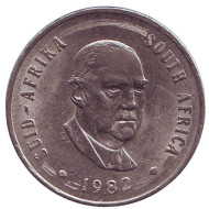 Монета 20 центов. 1982 год, ЮАР. Цветок протея. Окончание президентства Бальтазара Йоханнеса Форстера.