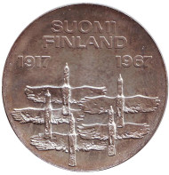 Монета 10 марок. 1967 год, Финляндия. 50 лет независимости независимости. Птицы.