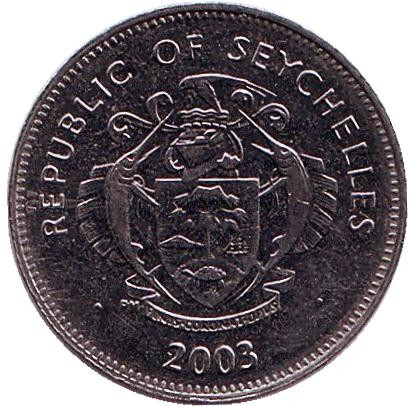 Монета 25 центов. 2003 год, Сейшельские острова. Попугай.