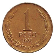 Монета 1 песо. 1987 год, Чили. Бернардо О’Хиггинс. Монета 1 песо. 1987 год, Чили. Бернардо О’Хиггинс.