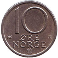 Монета 10 эре. 1976 год, Норвегия. Монета 10 эре. 1976 год, Норвегия.