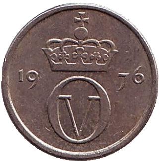 Монета 10 эре. 1976 год, Норвегия.
