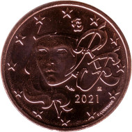 Монета 5 центов. 2021 год, Франция. Монета 5 центов. 2021 год, Франция.