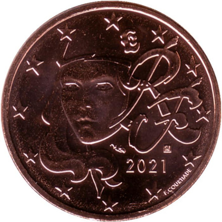 Монета 5 центов. 2021 год, Франция.