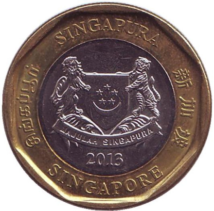 Монета 1 доллар, 2013 год, Сингапур. Из обращения. Мерлион. Монета 1 доллар, 2013 год, Сингапур. Из обращения. Мерлион.