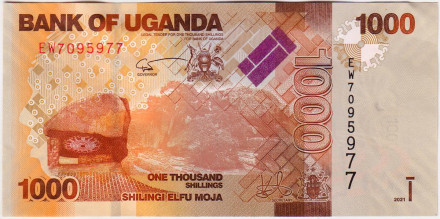 Банкнота 1000 шиллингов. 2021 год, Уганда.