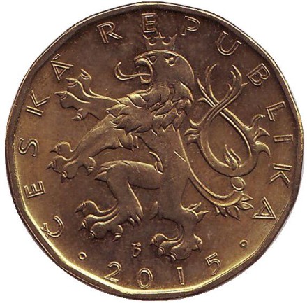 Монета 20 крон. 2015 год, Чехия. Из обращения. Всадник (Святой Вацлав).