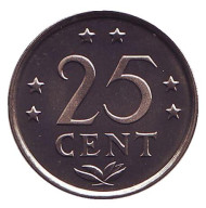 Монета 25 центов. 1983 год, Нидерландские Антильские острова. UNC. Монета 25 центов. 1983 год, Нидерландские Антильские острова. UNC.