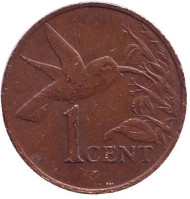 Монета 1 цент. 1983 год, Тринидад и Тобаго. Колибри. Монета 1 цент. 1983 год, Тринидад и Тобаго. Колибри.